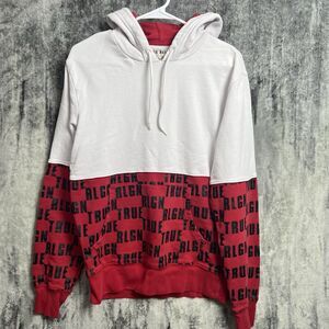 True Religion Hoodie Mens Medium White Red TRUE RLGN Graphic Pullover Monogram